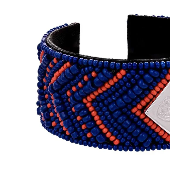 University of Florida Gators Bracelet NEW Hand Beaded Cuff Blue Orange Silver - Picture 5 of 8